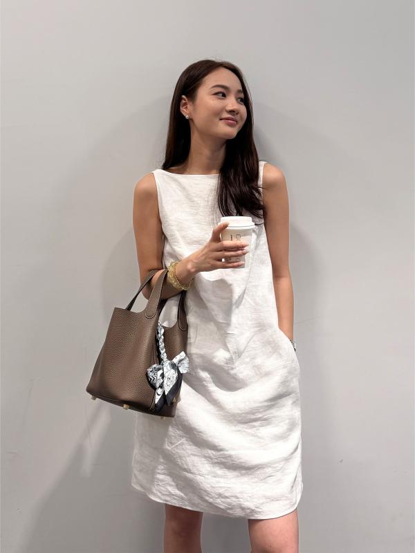 ワンピース レディース リネン ノースリーブ Aライン 膝丈 背中開き カジュアル ゆったり かわいい 白 春夏 旅行 デート