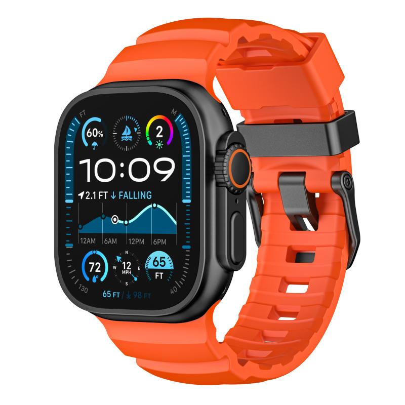 腕時計用バンド Apple Watch 49mm スポーツ シリコン ラバー バンド 替えバンド 42mm 44mm 45mm 46mm アウトドア ファッション 橙色 黄色 緑色 青色 木炭黒