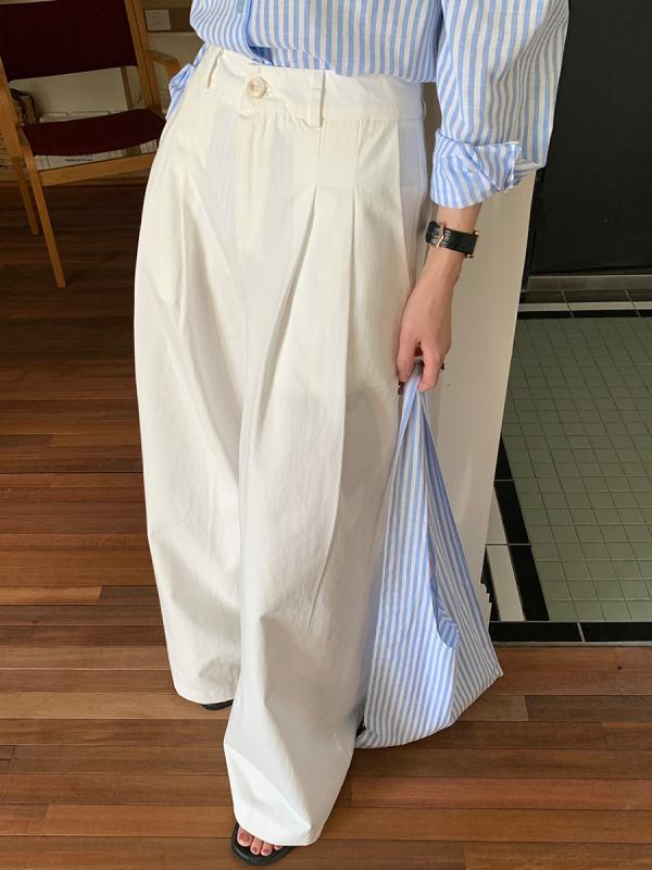 ワイドパンツ レディース 春夏 白色 高腰 綿 素材 長丈 ゆったり シルエット シンプル デザイン 快適 普段使い 遮瑕 効果 スリム ライン ポケット 付き 無弾性 中厚 タイプ 日韓 カジュアル