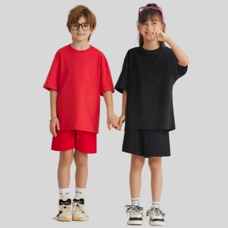 子供用セットアップ Tシャツ & 短パン 親子コーデ スポーツ カジュアル 綿100% 厚手 半袖トップス ハーフパンツ 110cm 120cm 130cm 140cm 150cm ホワイト ブラック ブルー レッド