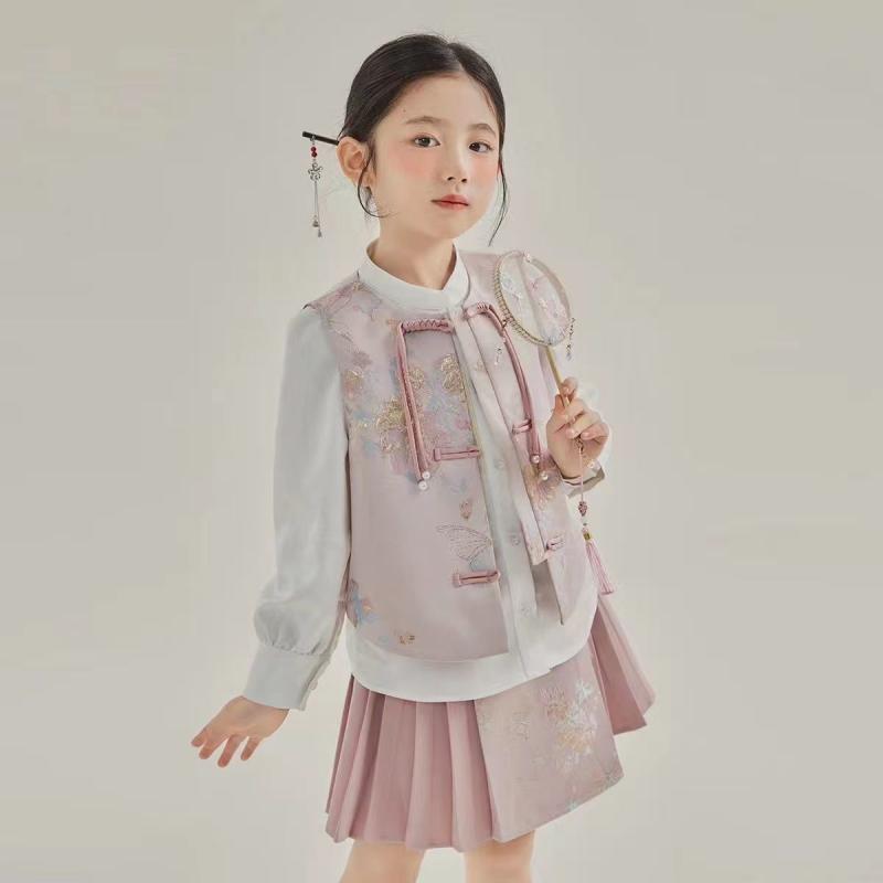 子供服 セットアップ 女の子 春秋 チャイナ風 シャツ ベスト スカート 110cm 120cm 130cm 140cm 150cm 160cm かわいい 普段着 発表会