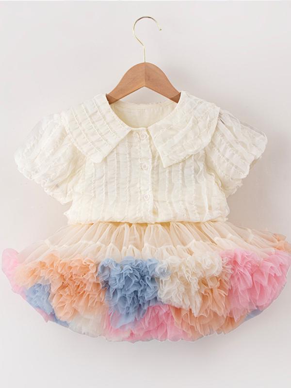 子供服 シャツ & チュールスカート セットアップ 半袖 ベビー服 女の子 夏物 韓国風 かわいい トップス スカート 上下セット おしゃれ 薄手 キッズ ガールズ 子供用 普段着 部屋着 お出かけ 杏色 ピンク系 レインボーカラー 4,336円