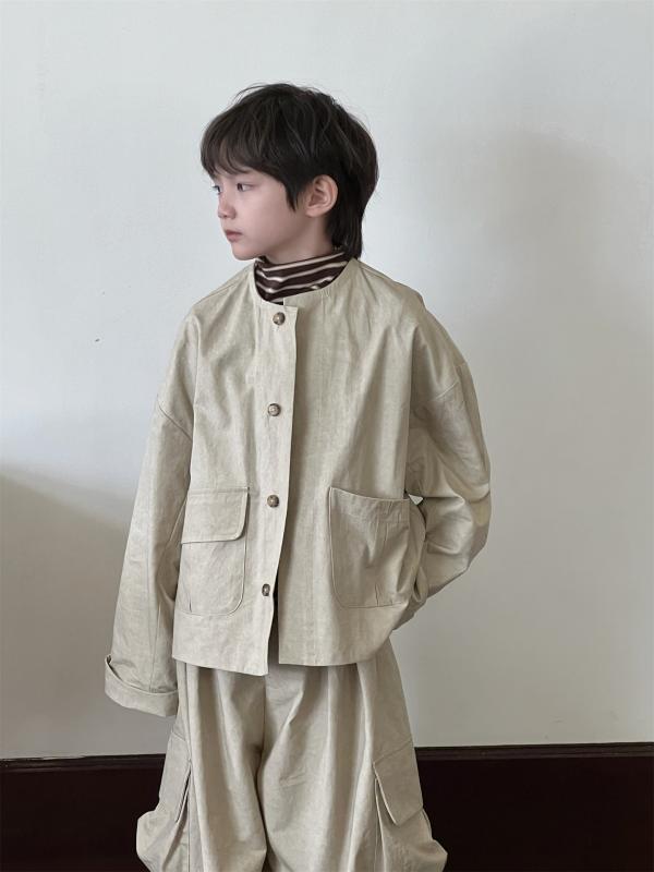 キッズ 男の子用 セットアップ 長袖 トップス ショートパンツ 2点セット 無地 綿100％ 秋 カジュアルスタイル