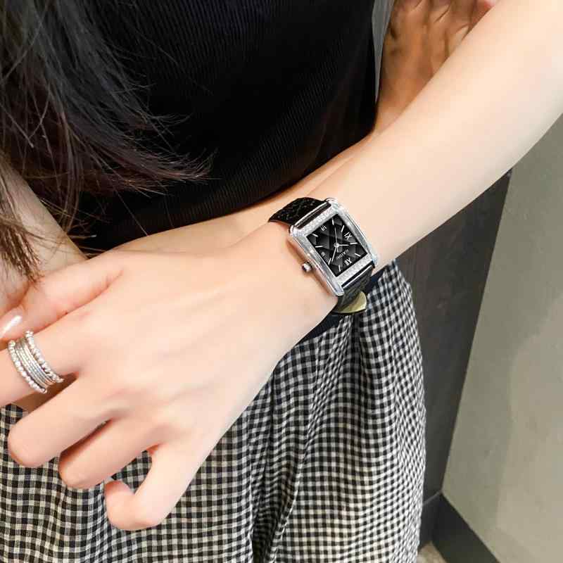 腕時計 レディース レトロ シンプル スクエア クォーツ アナログ 本革ベルト 通勤 普段使い シルバー ブラック
