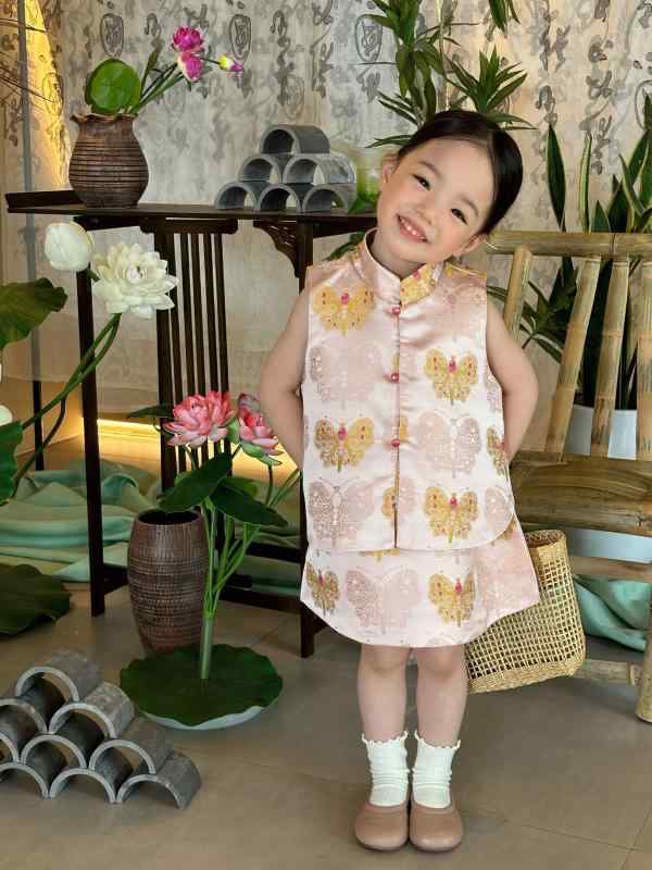 子供用チャイナドレス 女の子 夏物 上下セット 唐装風 ノースリーブ ショートスカート 90cm 100cm 110cm 120cm 130cm 140cm 中華風 かわいい 普段着 部屋着