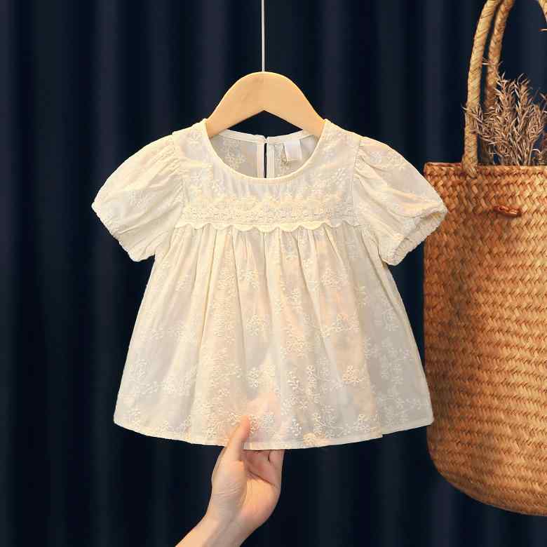 子供服 シャツ ベビー服 女の子 半袖 トップス 綿 レース フリル 襟 80cm 90cm 100cm 110cm 120cm かわいい 甘め 夏