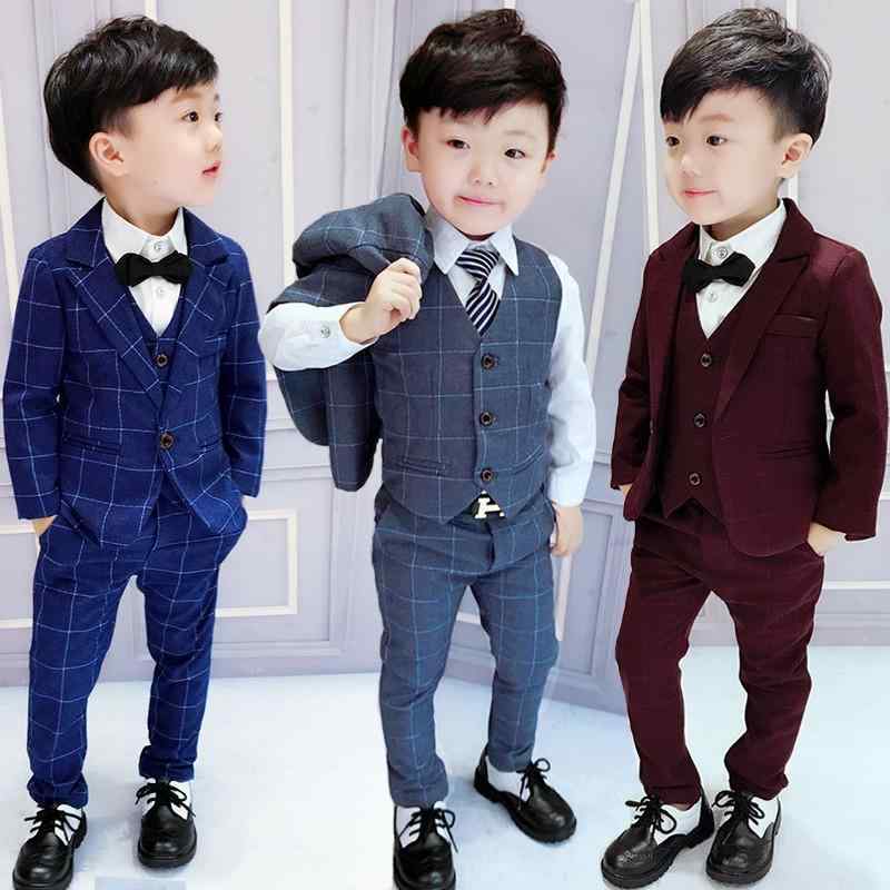 子供用 スーツ 男の子 フォーマル 3点セット 春秋物 子供 キッズ ジャケット パンツ ベスト 上下セット おしゃれ 発表会 結婚式 卒園式 入学式 長袖 チェック柄 コットン