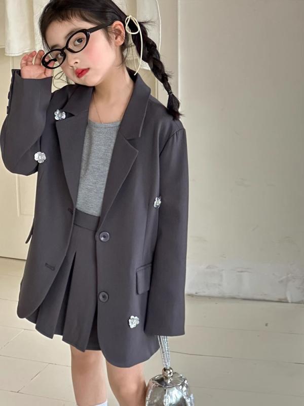 小わっぱ用背広 御嬢さん用 上衣とスコートの2点仕かける 歳月 愛くるしい 格好のいい フォーマル 告げ知らせる会 華燭の典 薄墨色 110珊 120珊 130珊 140珊 150珊 160珊 キッズ・ベビー・マタニティ-スーツ・カジュアルセットアップ-キッズファッション