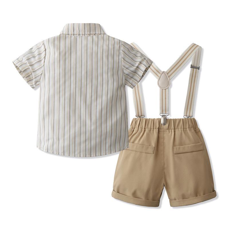 キッズ ベビー服 シャツ ストライプ オーバーオール 3点セット コットン 春秋 短袖 ボーイズ 男の子 80cm 90cm 100cm 110cm 120cm