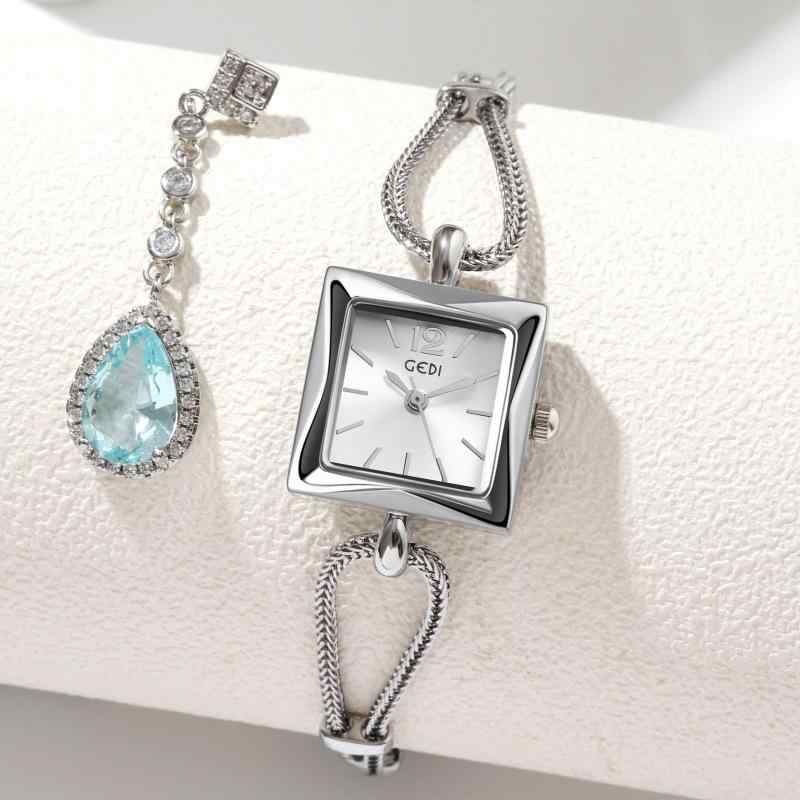 腕時計 レディース 女性用 小さい 四角 アナログ ブレスレット ジュエリー ウォッチ 合金 白 緑 中古風
