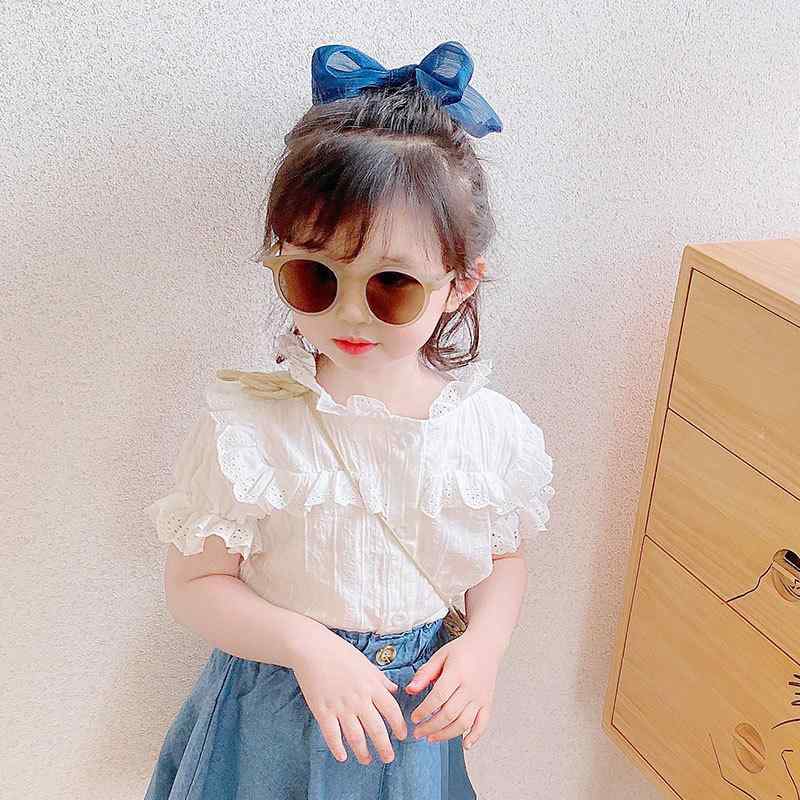シャツ ガールズ 子供 ベビー 夏 半袖 襟付き コットン レース フリル 通気性 かわいい おしゃれ トップス