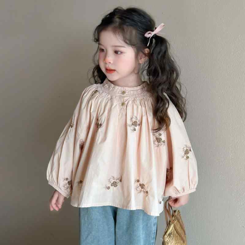 子供服 シャツ 女の子 長袖 春秋 ブラウス 韓国風 刺繍 トップス かわいい おしゃれ ガールズ ベビー カジュアル 普段着 通園 通学 90cm 100cm 110cm 120cm 130cm 140cm