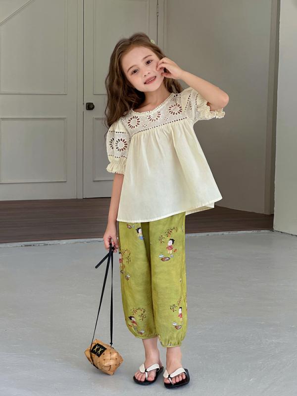 子供服 Tシャツ 半袖 女の子 夏 ドールシャツ トップス かわいい ナチュラル 杏色 コットン100% 普段使い 通園