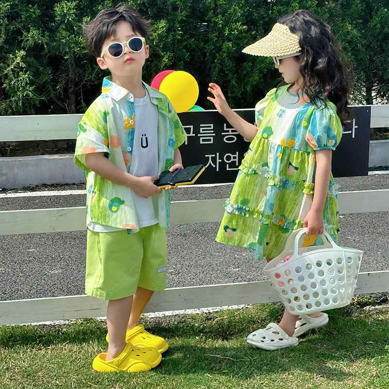 シャツ & ブラウス キッズ 女の子 ワンピース 子供 服 セットアップ 薄手 半袖 コットン ビーチ 海 リゾート 2点セット