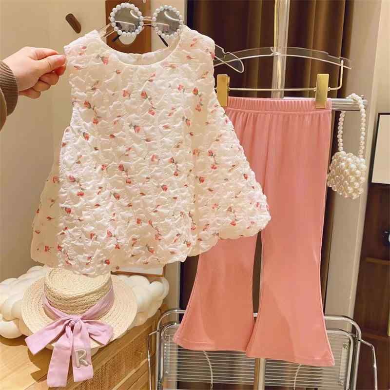 子供用セットアップ 花柄 ノースリーブ トップス パンツ 上下セット 女の子 夏 普段使い