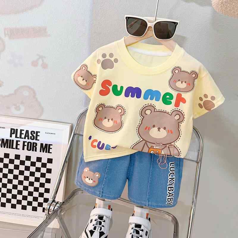 ベビー服 上下セット 半袖 短パン 夏服 薄手 綿100％ かわいい 動物柄 パジャマ 部屋着 男の子 女の子 ピンク系 イエロー系 アイボリー