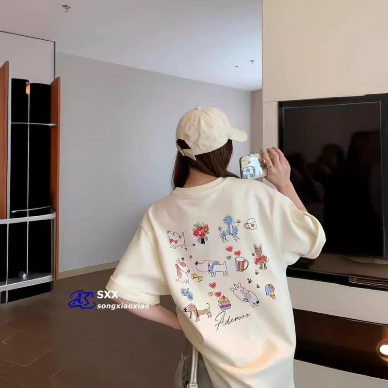 Tシャツ レディース 韓国風 綿 小柄 英字プリント ゆったり 半袖 トップス カットソー カジュアル オシャレ かわいい 春夏 普段使い