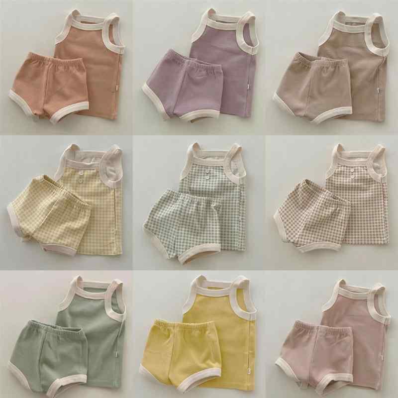ベビー キッズ 夏 男の子 女の子 無袖 吊り帯 背心 上衣 綿 素材 柔らかい 薄手 快適 部屋着 セット 格子柄 黄色 橙色 カーキ 緑 ピンク パープル 純色 イエロー ブラウン 66cm 73cm 80cm 90cm 100cm 4,364円