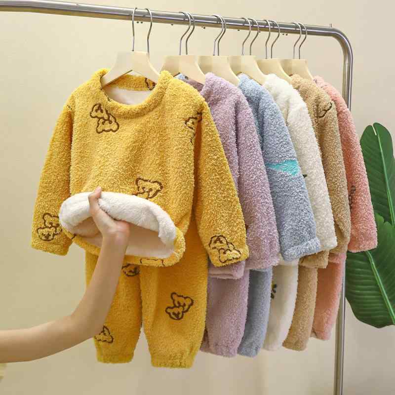 子供用パジャマ ベビー服 上下セット 幼児 ルームウェア ぬいぐるみ 暖か 秋冬 ポリエステル100％ かわいい雲柄 花柄 熊柄 恐竜柄 うさぎ柄 オレンジ柄 柔らかい 80 90 100