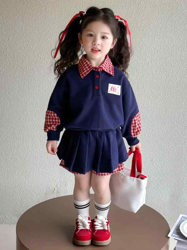 子供服 女の子 スカートセット 春秋 長袖 スウェット プリーツスカート 上下セット 学院風 カジュアル 普段着 90 100 110 120 130 140cm