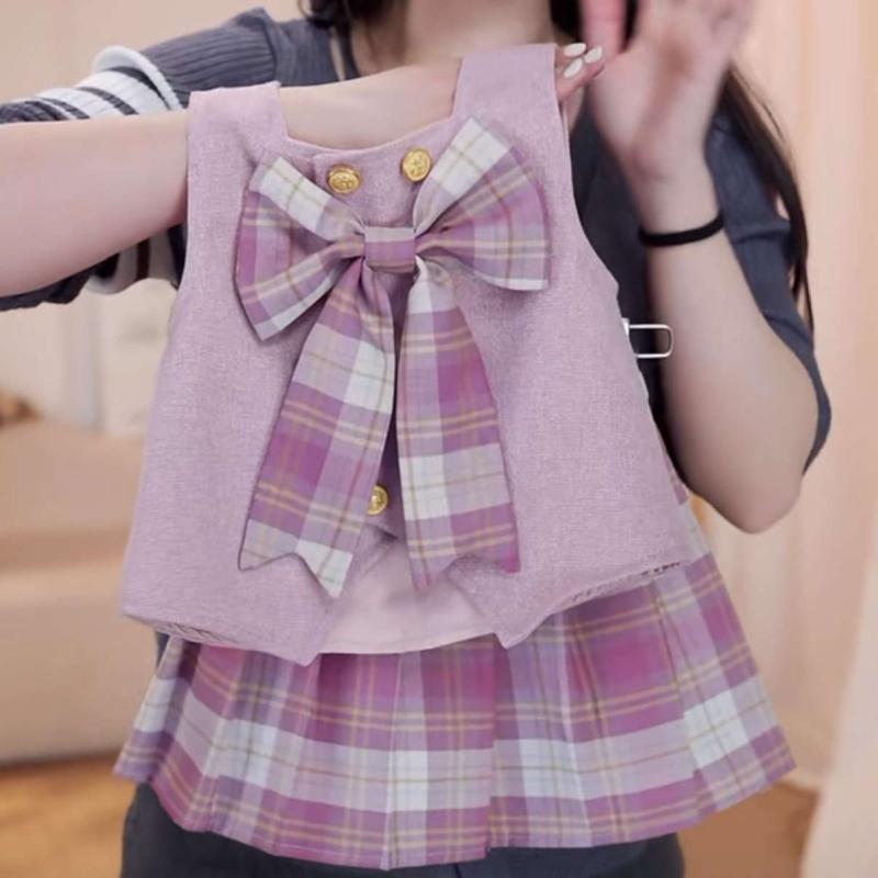 子供服 女の子 JK制服 セットアップ ブラウス スカート 上下セット フォーマル スーツ チェック柄 プリーツスカート 入学式 卒園式 発表会 学院風 春夏 ピンク系