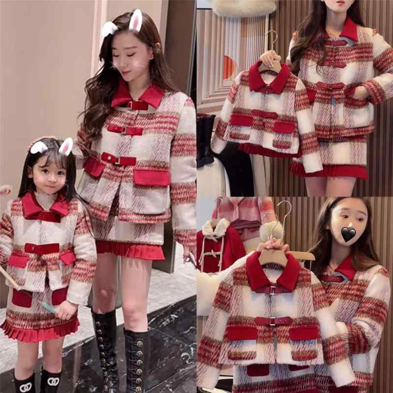 スカート 子供 女の子 親子 ペア セットアップ 秋冬 格子柄 厚手 膝丈 かわいい おしゃれ お出かけ