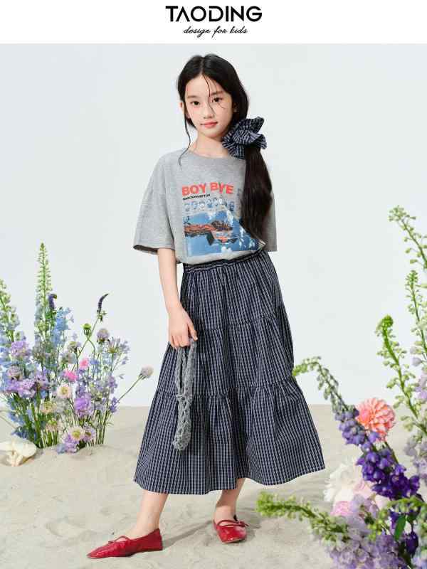 子供用セットアップ 半袖トップス チェック柄スカート かわいい 夏服 女の子 グレー 花柄 発表会 お出かけ 普段使い 120cm 130cm 140cm 150cm 160cm 170cm
