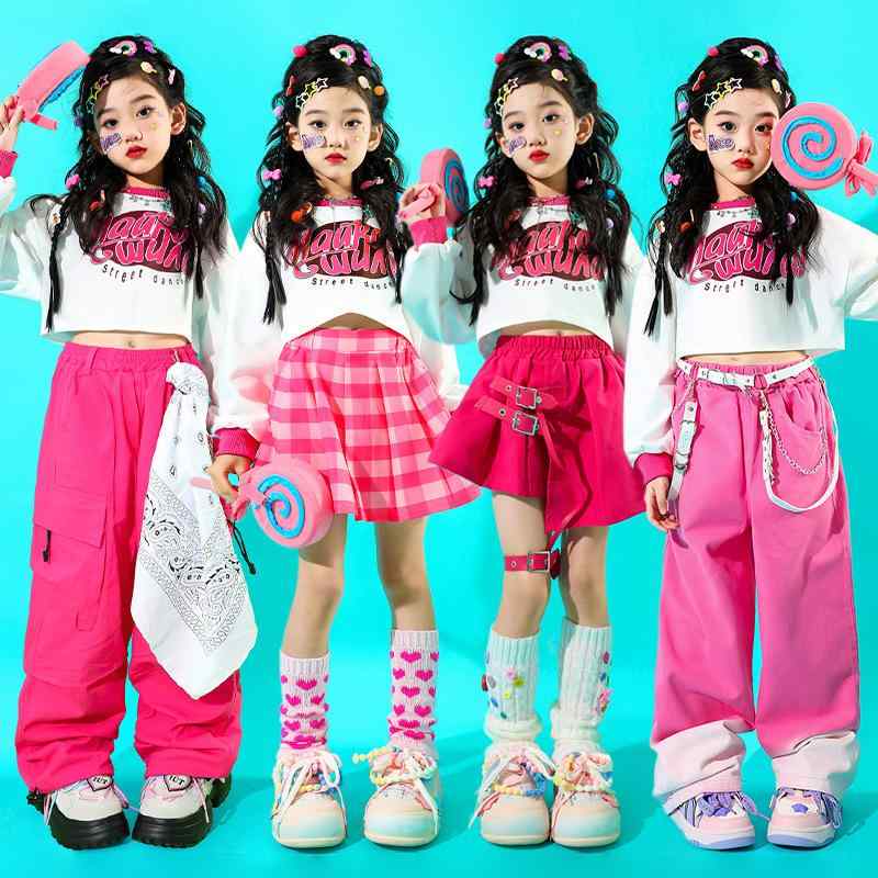 ダンス衣装 キッズ 女の子 ジャズダンス チアダンス セットアップ ダンス 衣装 トップス パンツ スカート 舞台 演出服 ヒップホップ ストリート kpop 子供 ガールズ 接触冷感 吸湿速乾 ピンク系
