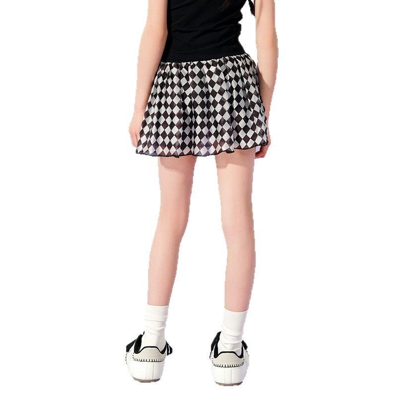 子供服 スカート 女の子 チュールスカート インナーパンツ付き テニススカート Aラインスカート チェック柄 ポリエステル 黒 白 格子柄 接触冷感 吸湿速乾 スポーツ アウトドア 普段使い ブラック ホワイト系