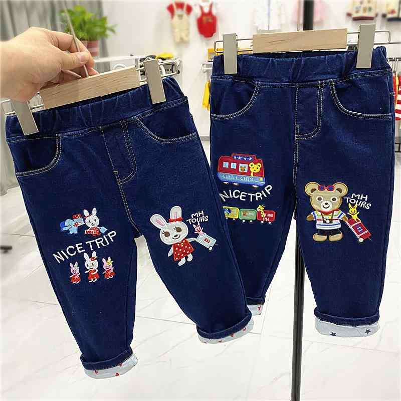 子供服 ジーンズ 男女兼用 ロングパンツ 春秋 小熊 うさぎ 刺繍 デニムパンツ 90 100 110 120 130 かわいい 普段使い 保育園 幼稚園 柔らかい