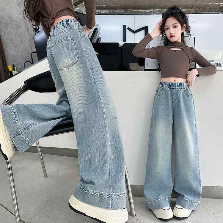子供服 ジーンズ 女の子 ワイドレッグパンツ 春秋 デニムパンツ ガールズ カジュアル 普段使い かわいい 高学年 120 130 140 150 160 170