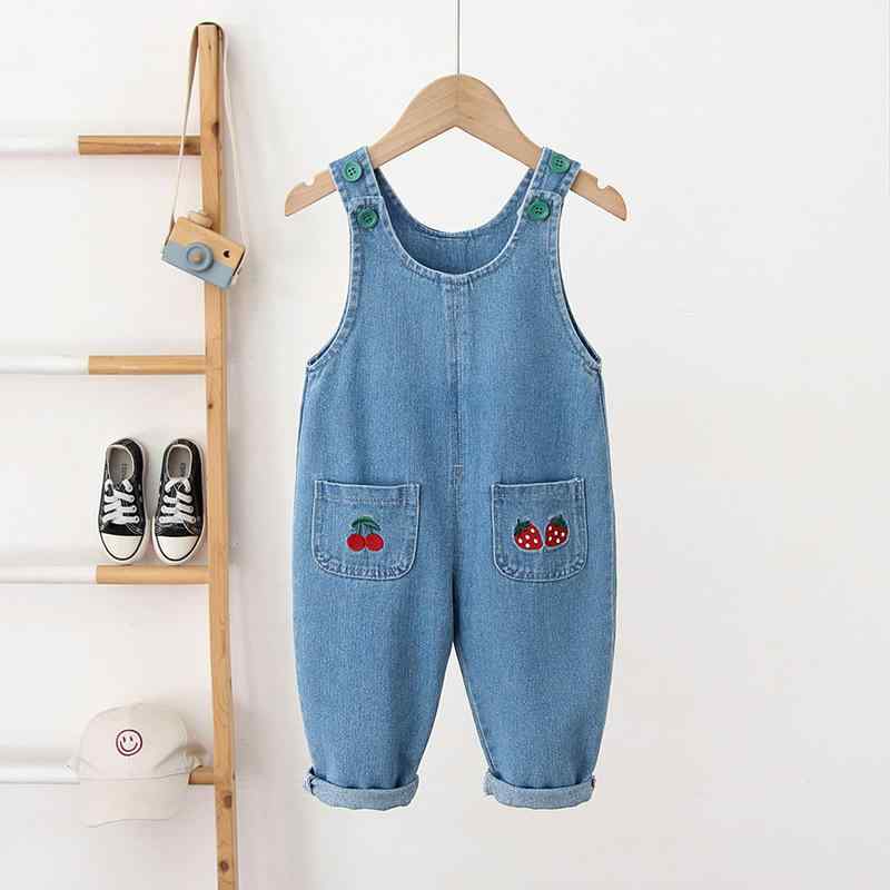子供服 ベビー キッズ 女の子 デニム オーバーオール 春秋 高腰 ロングパンツ かわいい ストロベリー 花柄 柔らかい 伸縮性