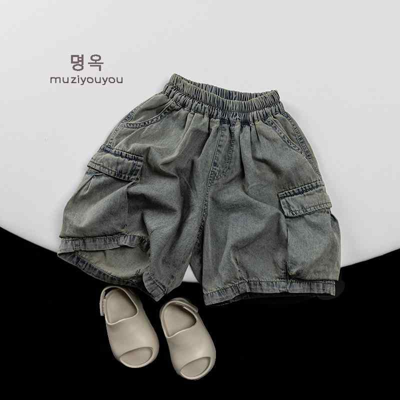 キッズ デニム ハーフパンツ 薄手 ベビー 子供服 男の子 女の子 ショートパンツ カジュアル レトロ ワークパンツ 80 90 100 110 120 130 春夏