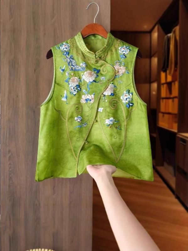 ベスト レディース 唐装 刺繍 ポリエステル 刺・墸 チャイナ風 中華風 レトロ エスニック M L XL 2XL 3XL