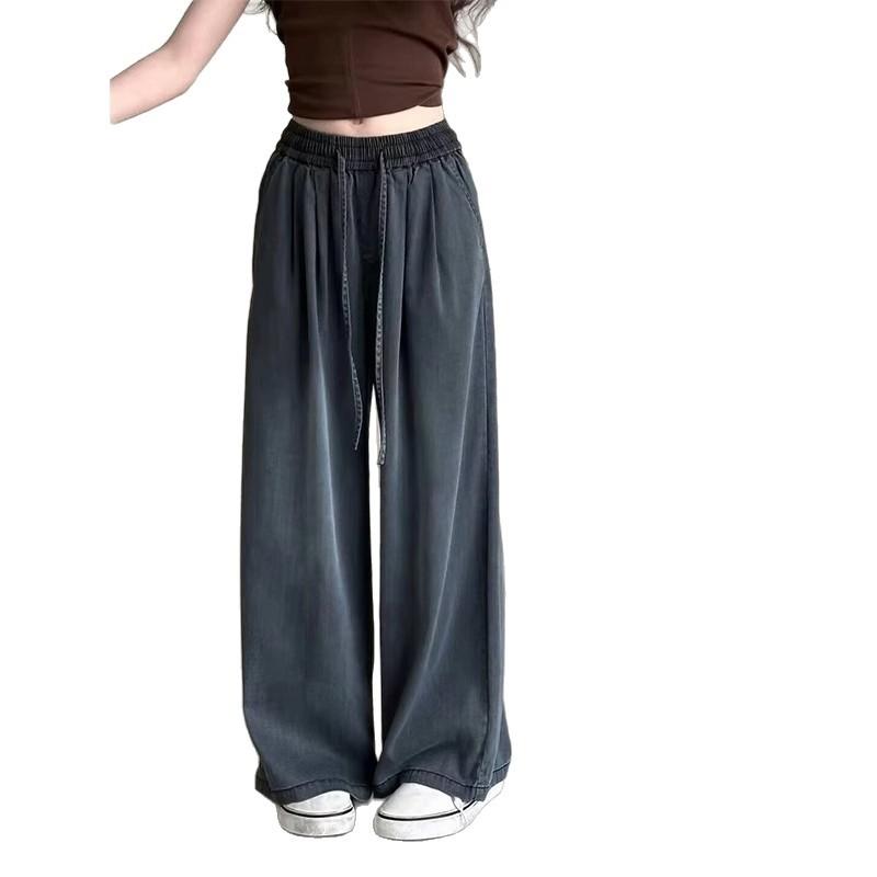 キッズ デニムパンツ 女の子 薄手 ワイドレッグ ロングパンツ 接触冷感 天絲綿 ジーパン Gパン 子供服 黒 ブラック ブルー