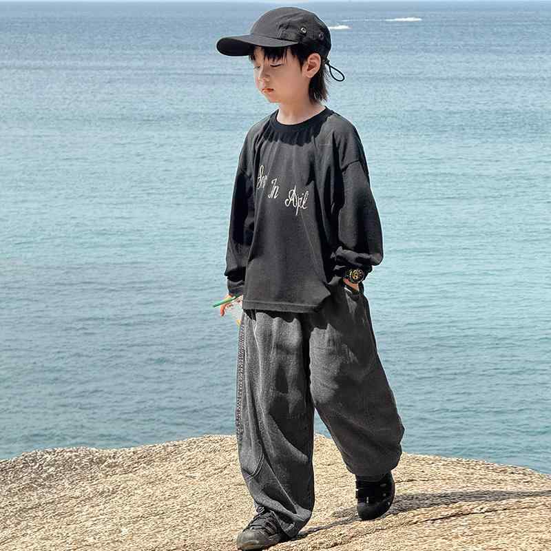 子供服 男の子 デニムパンツ 夏用 レーヨン混紡 ロングパンツ カジュアル 薄手 接触冷感 蚊よけ 中高学年 浅ブルー スモークグレー