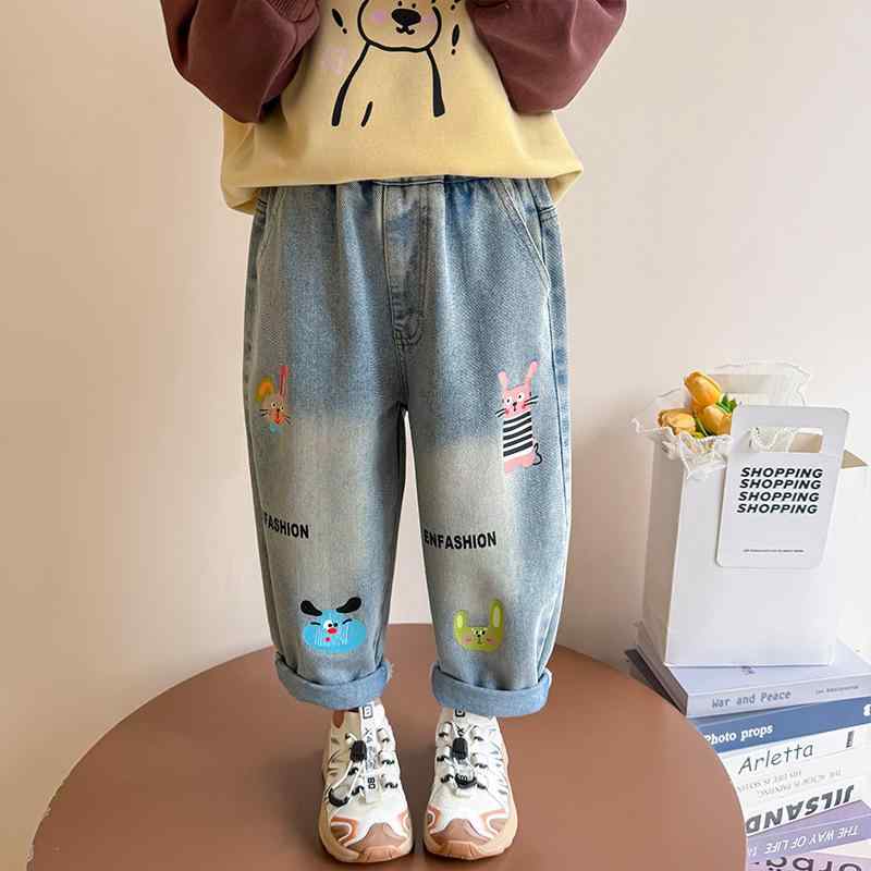子供服 ジーンズ ガールズ デニムパンツ カジュアルパンツ ロングパンツ 春秋 中小キッズ 女の子 かわいい 伸縮性 ウエストゴム