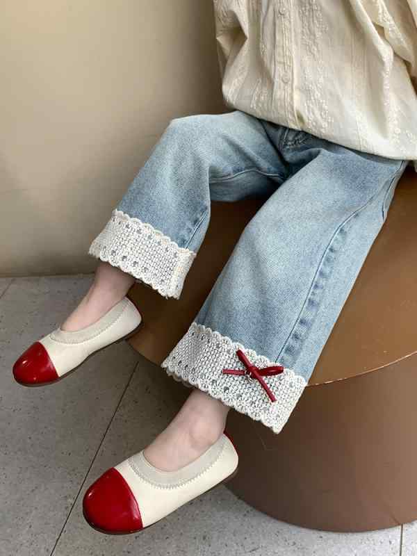 子供服 デニムパンツ 春秋 女児 花柄 レース リボン ジーンズ 韓国風 ストレートパンツ 普段着 おしゃれ着 かわいい 綿90% 90cm 100cm 110cm 120cm 130cm 140cm 4,634円