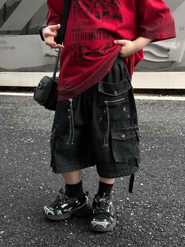 キッズ デニム ハーフパンツ 男の子 子供服 パンツ 5分丈 ジーパン ジーンズ リベット 中厚手 ウエストゴム 普段着 潮范 ブラック 100cm 110cm 120cm 130cm 140cm 150cm 160cm 6,121円