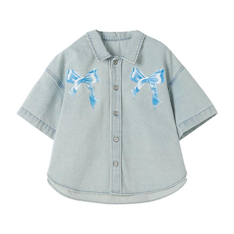子供服 女の子 デニム ジャケット 半袖 薄手 ショート丈 キッズ ガールズ アウター 綿 再生繊維 混紡 春夏 普段使い