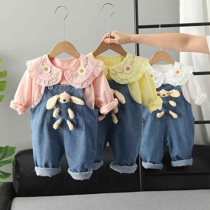 子供服 セットアップ ベビー服 長袖シャツ デニムオーバーオール 2点セット かわいい ウサギモチーフ 綿 秋