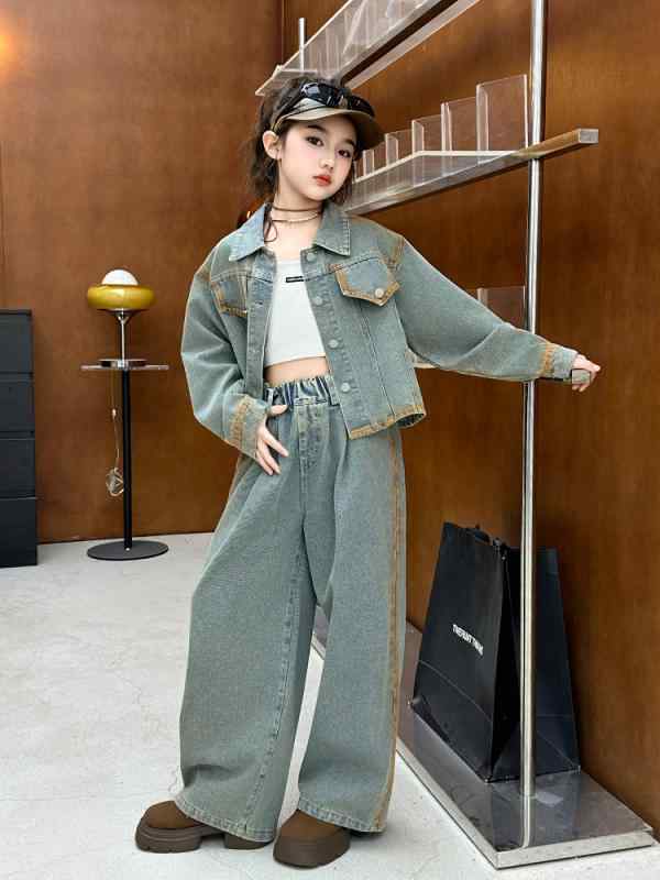 子供服 女の子 デニムセットアップ 春秋 ブルージーンズ ジャケット パンツ 2点セット ガールズ カジュアル 長袖 アウター ロングパンツ 上下セット ジュニア 普段着 通学着 5,419円