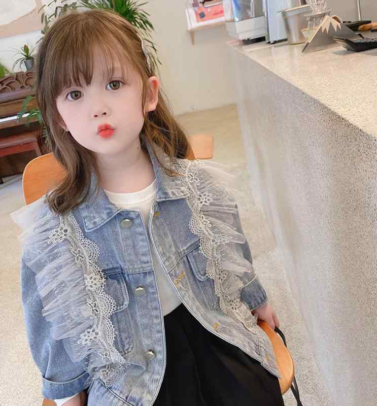 子供服 デニムジャケット 女の子 レース 春物 アウター 3歳 4歳 5歳 6歳 7歳 8歳 キッズ トドラー 上着 長袖 ショート丈 Gジャン 韓国風 かわいい ガールズ