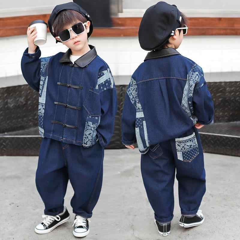 子供用セットアップ キッズ デニムジャケット & パンツ 中国風 レトロ スタイル 春秋 男女兼用 通学 普段使い