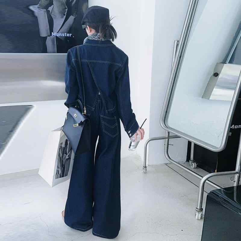 子供用 デニムセットアップ 春秋物 韓国風 ゆったり ジャケット ワイドパンツ 2点セット ガールズ 女の子 アウター ボトムス 上下セット かわいい おしゃれ 普段着 通学着
