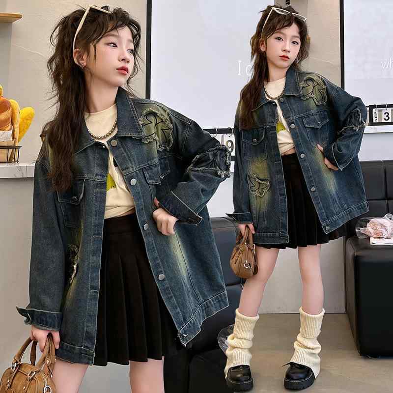 子供服 ジャケット 女の子 デニムジャケット 春秋 ブルゾン ジャンパー かわいい 蝶 刺繍 通園 通学 普段使い ガールズ アウター 120 130 140 150 160 170