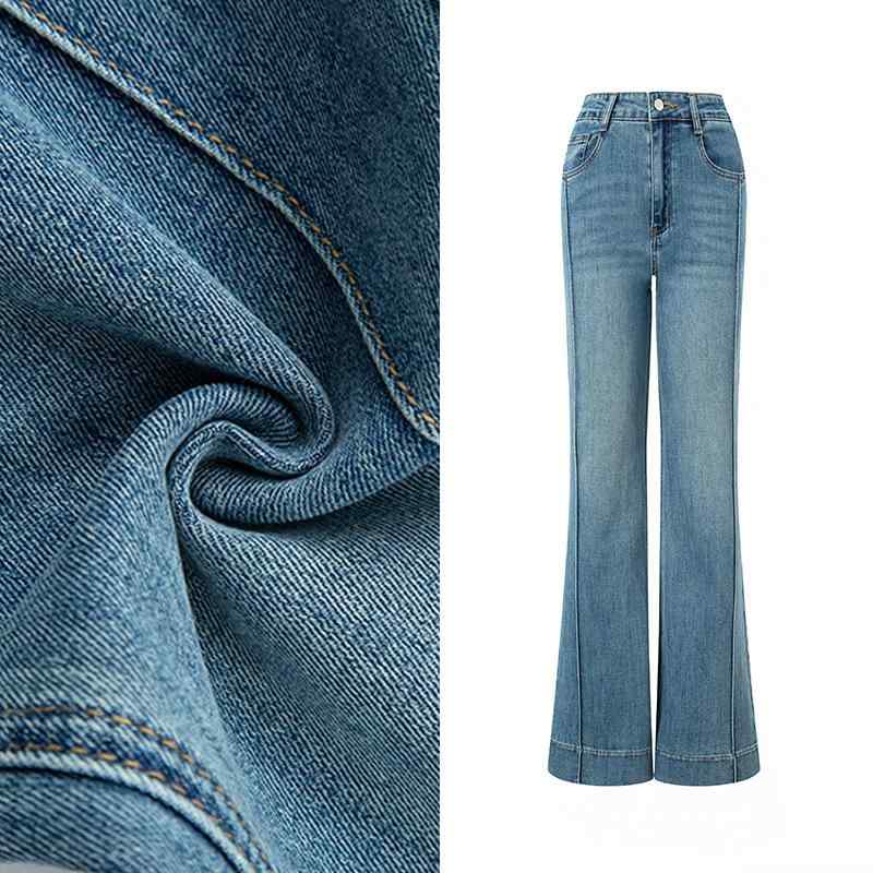 デニム レディース 高腰 ?腿 喇叭 ジーンズ パンツ 文芸 ?古 ジーパン ワイドレッグ デニムパンツ 綿 ポリエステル 金属装飾 ブルー S M L XL 2XL
