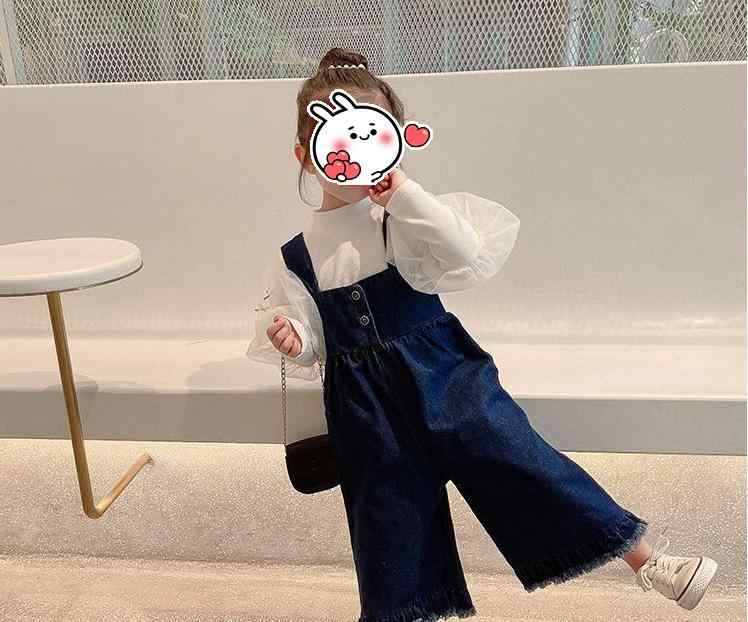 キッズ デニム サロペット パンツ 女の子 子供服 上下セット 長袖 トップス ガールズ 秋 セットアップ 綿 ズボン かわいい