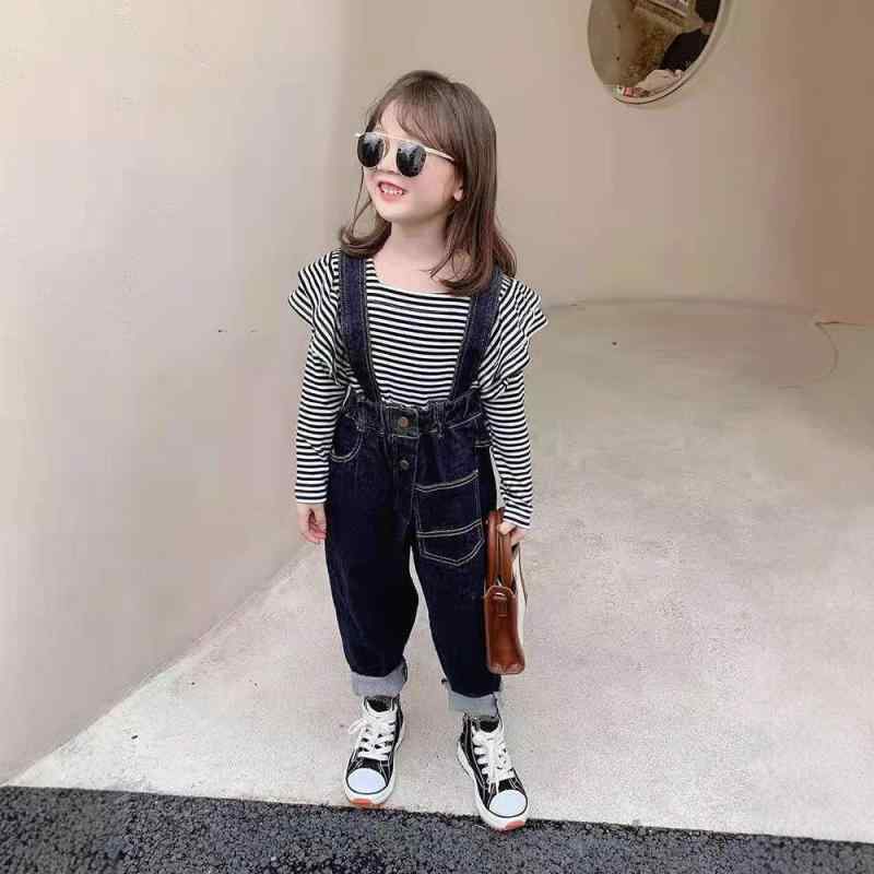 子供用セットアップ 女の子 ストライプ トップス デニム サロペット 2点セット かわいい おしゃれ 春秋 普段使い