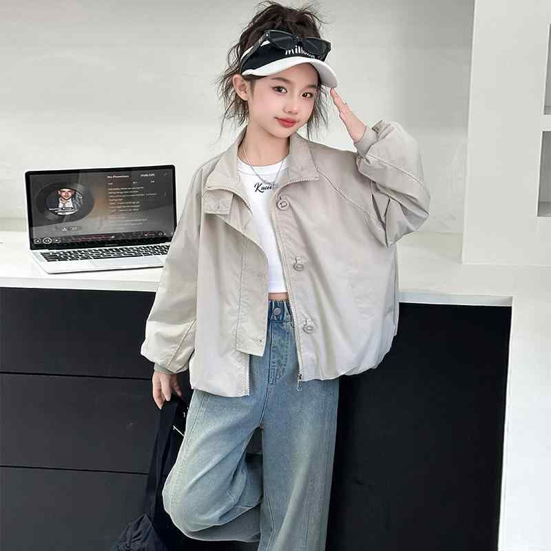 キッズ ガールズ ジャケット パンツ セットアップ 春物 韓国風 子供服 女の子 春秋 ブルゾン デニムパンツ 2点セット